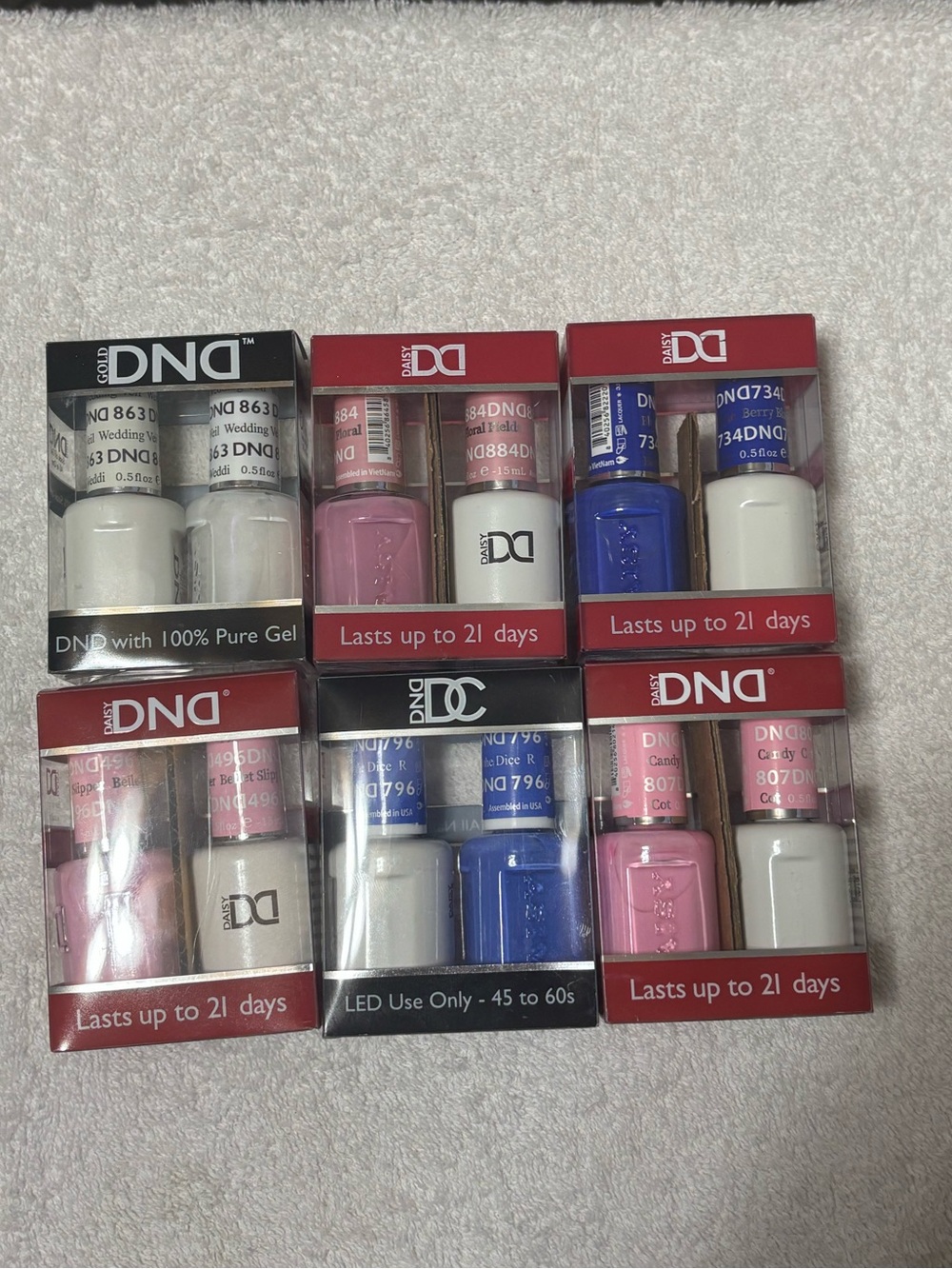 DND Gel Polish Duo Pack - Assorted White, Pink, Blue